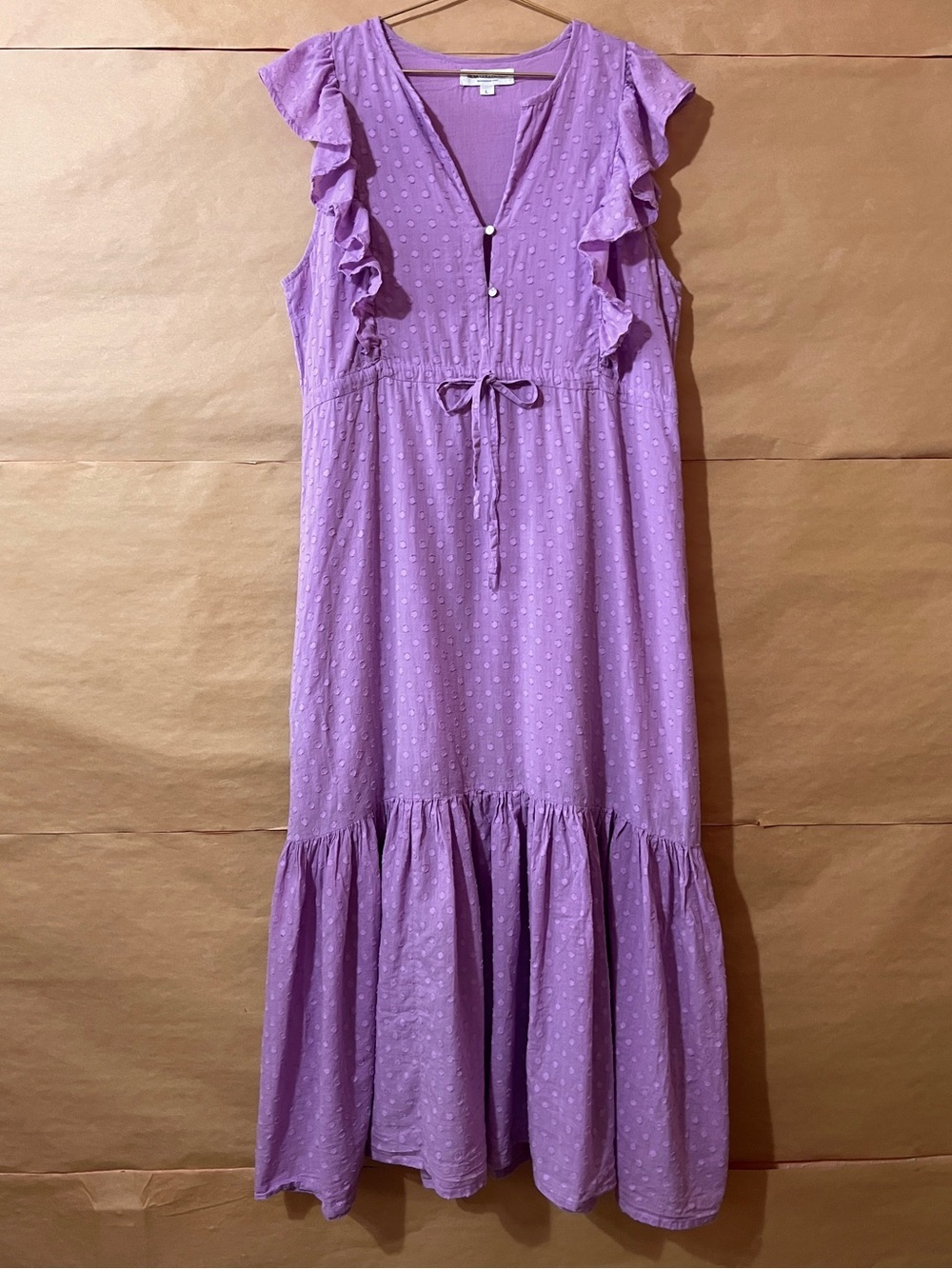 Emerson Fry India Collection Chandra Dress Maxi Swiss Dot Purple Lavender Size L